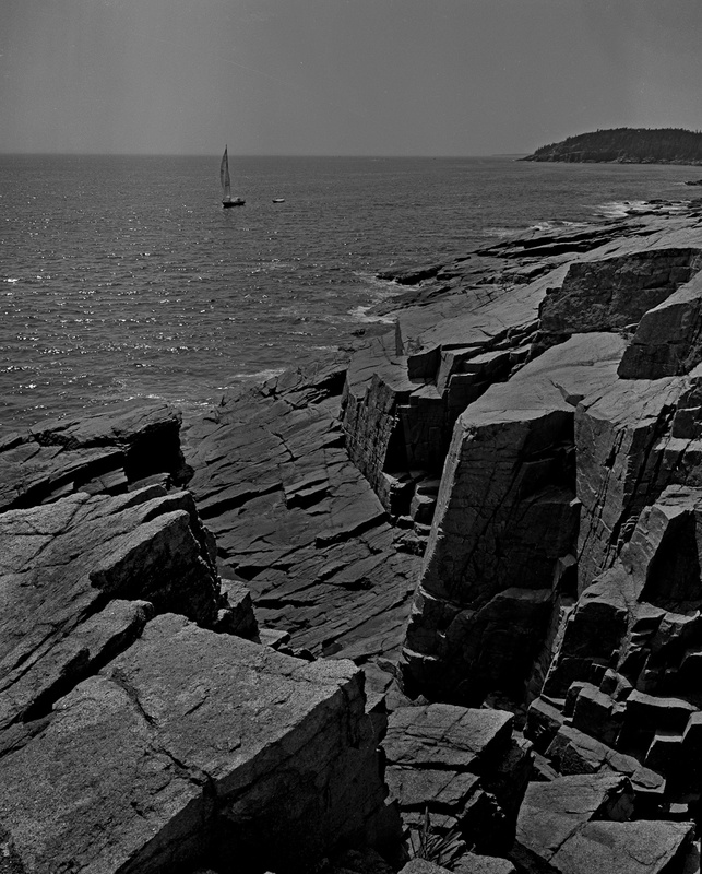 OTTER CLIFFS SAILBOAT - BLACK AND WHITE LANDSCAPES