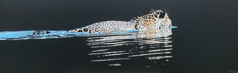 Onça-pintada nadando / Swimming jaguar - Acrílico sobre água / Acrilic on water