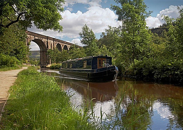 Huddersfield Narrow Canal, Barge and Viaduct, Saddleworth