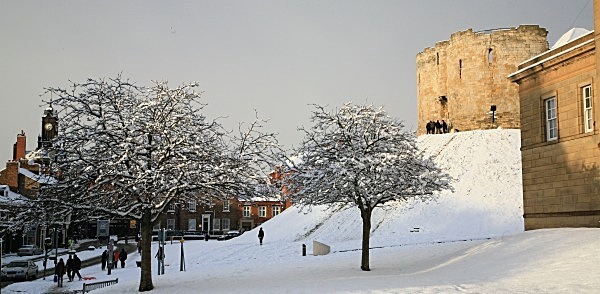 CLIFFORD'S TOWER IN THE SNOW  http://www.yorkagainstcancer.org.uk/prod - YORK AGAINST CANCER CHRISTMAS CARD CHOICE 2011