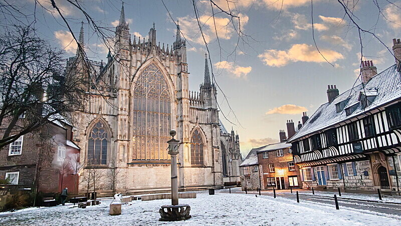 York Minster East Window from College Street in Winter - YORK AGAINST CANCER CHRISTMAS CARDS 2025