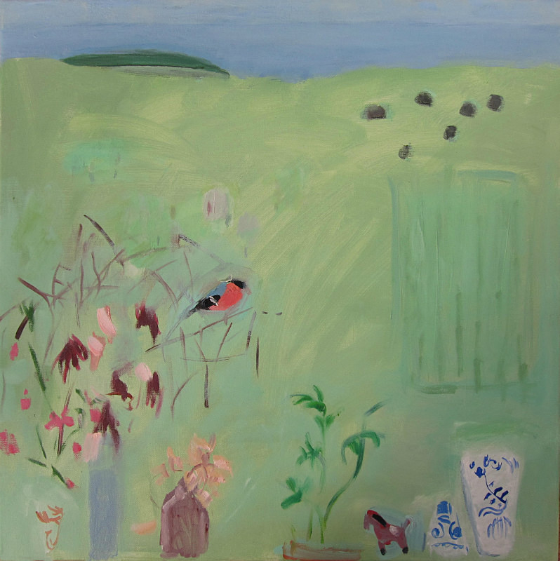 sweet peas, sherds and bullfinch - paintings from field-sketches