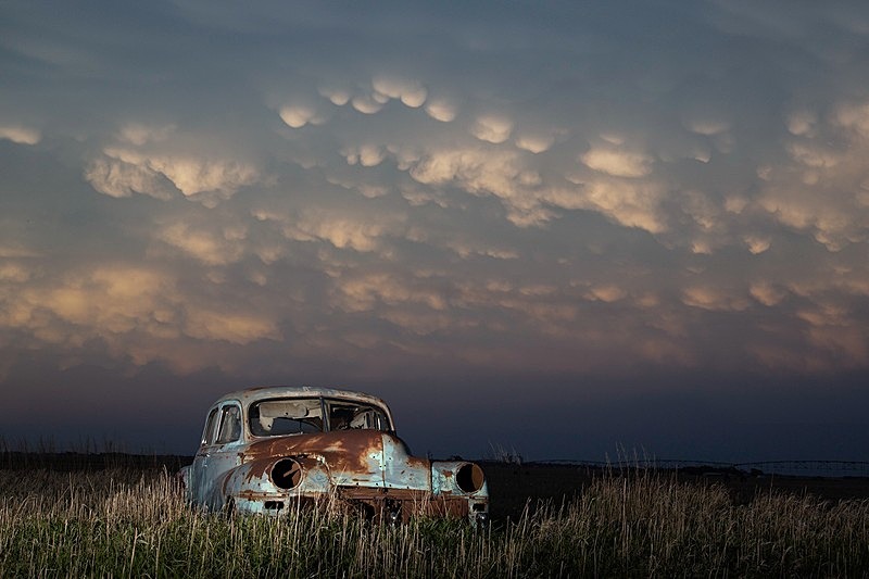 Abandoned Wreck Under Mammatus Sky. - Light Painting