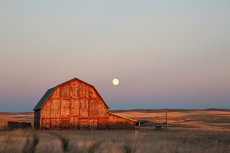 Barn & Rising Moon, Montana. - Abandoned America