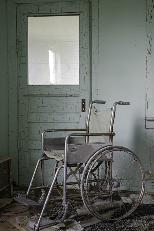 Interior with wheel-car; Nebraska. - Abandoned America