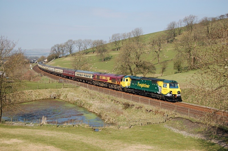 17.4.10 - 70003 & 66159 1Z66 Swindon - Leeds tour, Hellifield - Hellifield