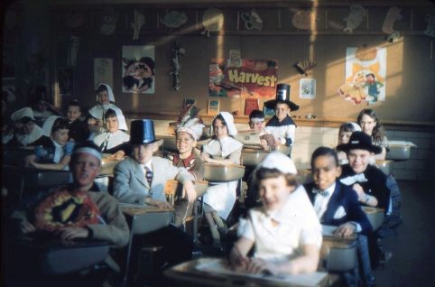 1960s Thanksgiving in classroom - Holidays