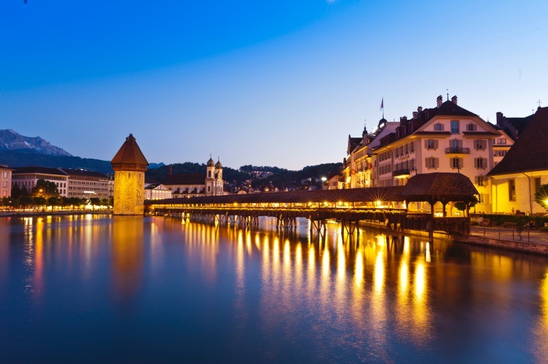 Old bridge after sunset - Switzerland