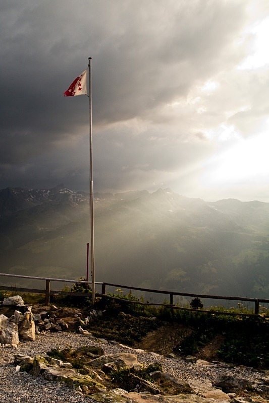 Valais flag at dusk - Switzerland