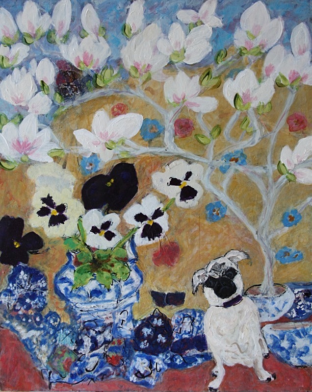 Pug, Porcelain and Pansies - GREETING CARDS FOR SALE