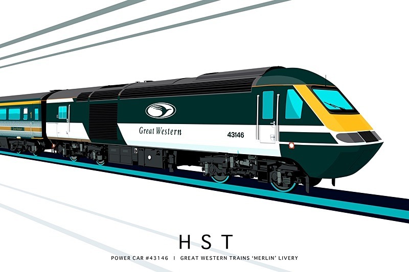 POWER CAR #43146 | GREAT WESTERN TRAINS 'MERLIN' LIVERY - Class 43 / Class 255 Art Prints
