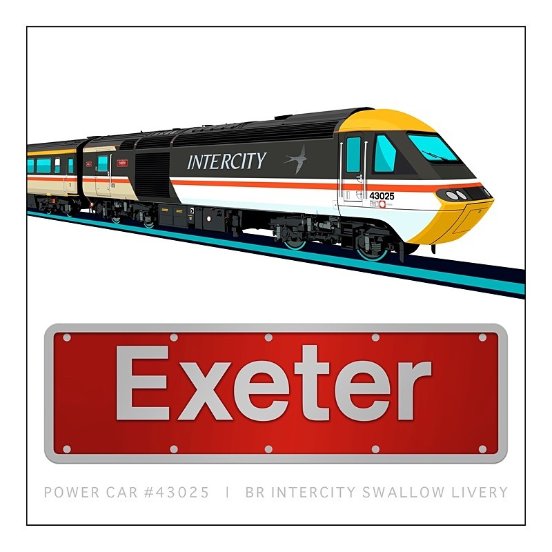 HST POWER CAR #43025 | EXETER | INTERCITY SWALLOW LIVERY - Limited Edition Prints
