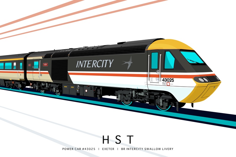 POWER CAR #43025 | EXETER | INTERCITY SWALLOW LIVERY 2026 - Class 43 / Class 255 Art Prints