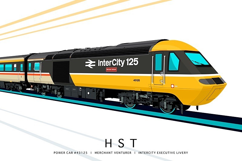 POWER CAR #43125  |  MERCHANT VENTURER  |  INTERCITY EXECUTIVE LIVERY - Class 43 / Class 255 Art Prints