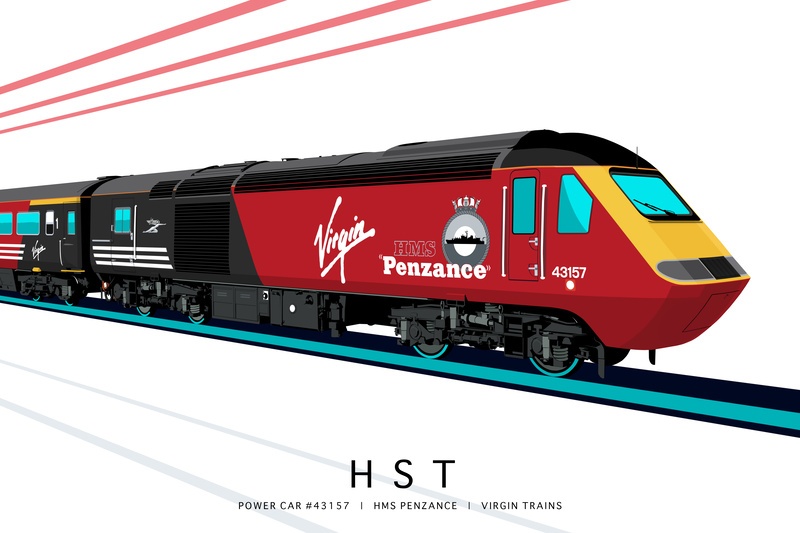 POWER CAR #43157 | HMS PENZANCE | VIRGIN TRAINS - Class 43 / Class 255 Art Prints