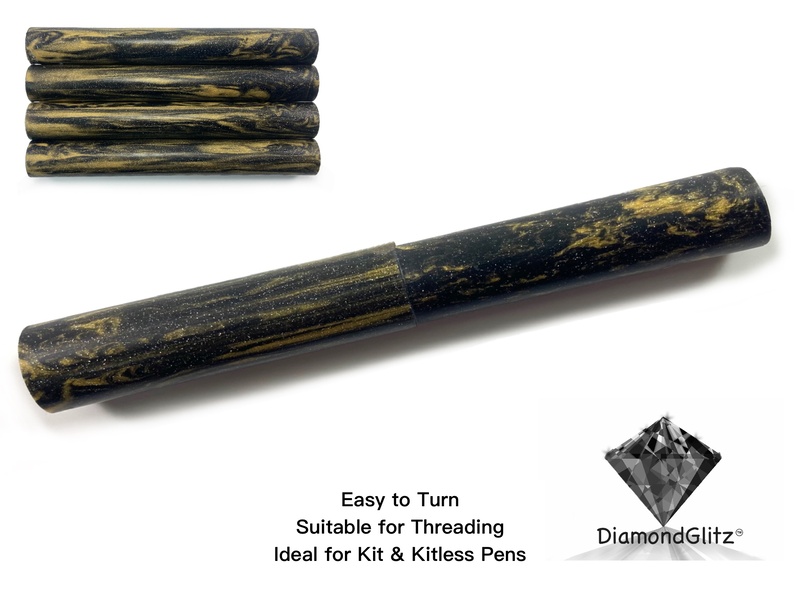 Jet Black Gold Streaks DiamondGlitz Alumilite Resin/Acrylic Artisan Pen Blanks