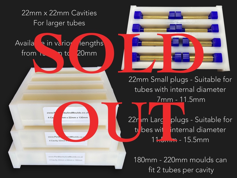 4 Cavity 22mmx22mm Pen Blank Casting Moulds availablle in various lengths from 130mm to 220mm long