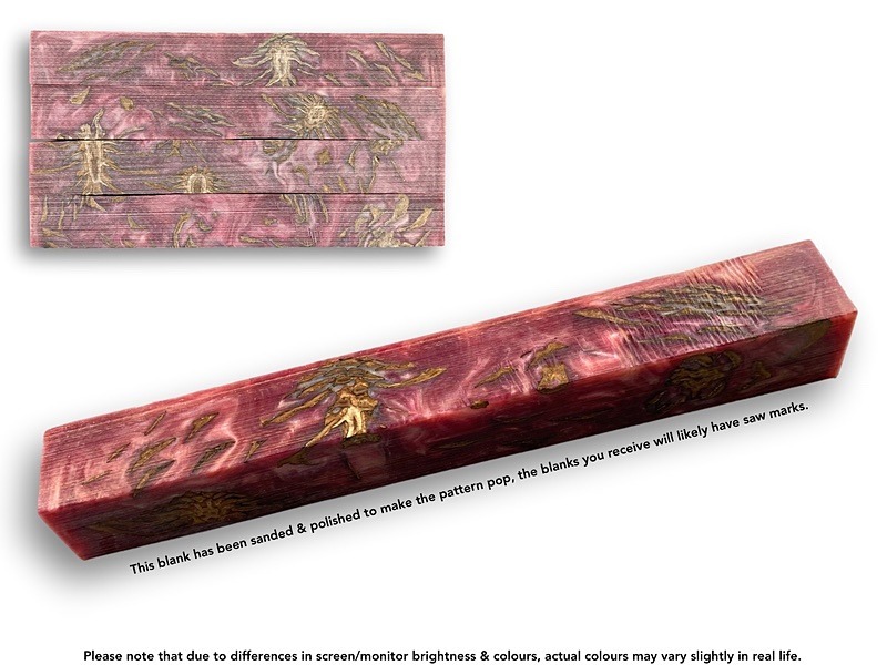 Hybrid Pen Blanks cast with epoxy resin, Stabilised Pine Cones and Pink mica powder.