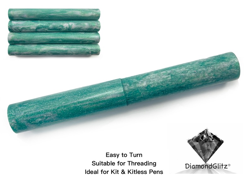 Emerald Green Silver Streaks DiamondGlitz Alumilite Resin/Acrylic Artisan Pen Blanks