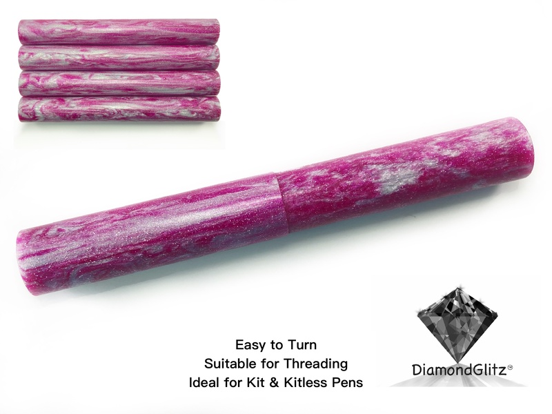 Fuchsia Silver Streaks DiamondGlitz Alumilite Resin/Acrylic Artisan Pen Blanks