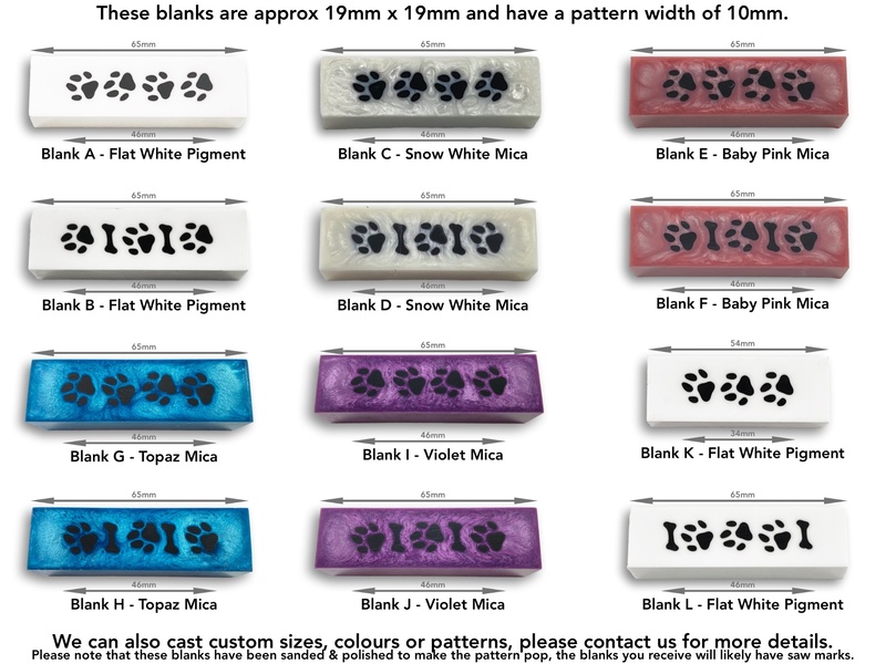 3D Solid Alumilite Dog Paw Print Pen Blanks cast using Alumilite Clear Polyurethane resin.