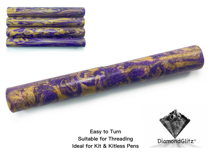 Royal Purple Gold Streaks DiamondGlitz Alumilite Resin/Acrylic Artisan Pen Blanks