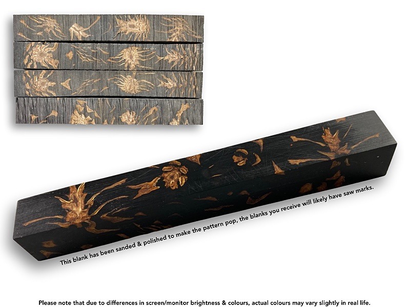 Hybrid Pen Blanks cast with epoxy resin, Stabilised Pine Cones and Black mica powder.