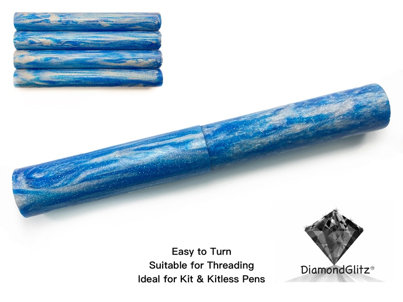 Bright Blue Silver Streaks DiamondGlitz Alumilite Resin/Acrylic Artisan Pen Blanks