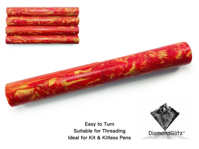 Cherry Red Gold Streaks DiamondGlitz Alumilite Resin/Acrylic Artisan Pen Blanks