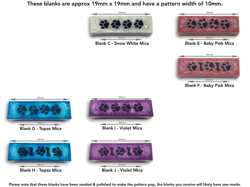 3D Solid Alumilite Dog Paw Print Pen Blanks cast using Alumilite Clear Polyurethane resin.