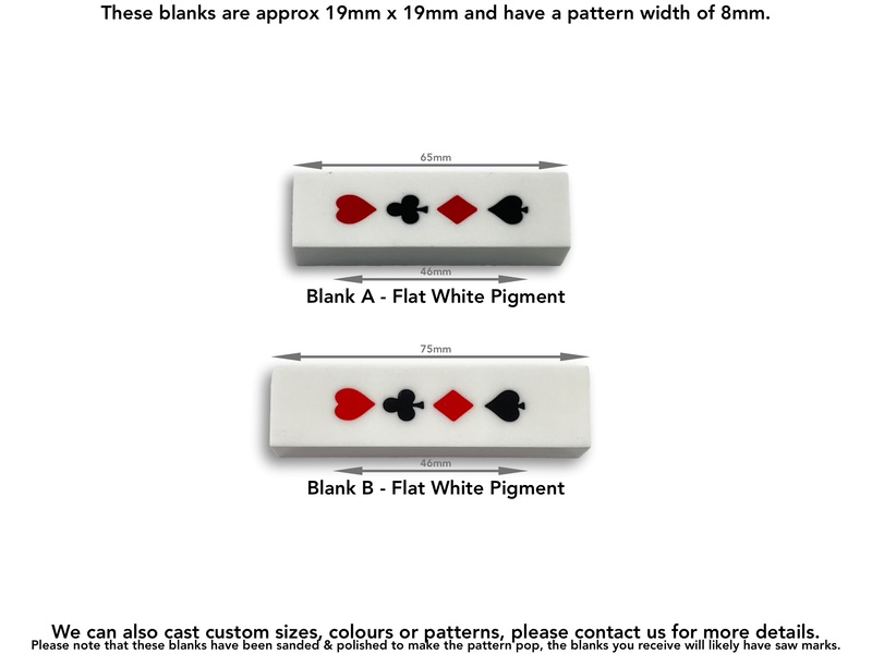 3D Solid Alumilite Playing Cards Symbols Pen Blanks cast using Alumilite Clear Polyurethane resin.