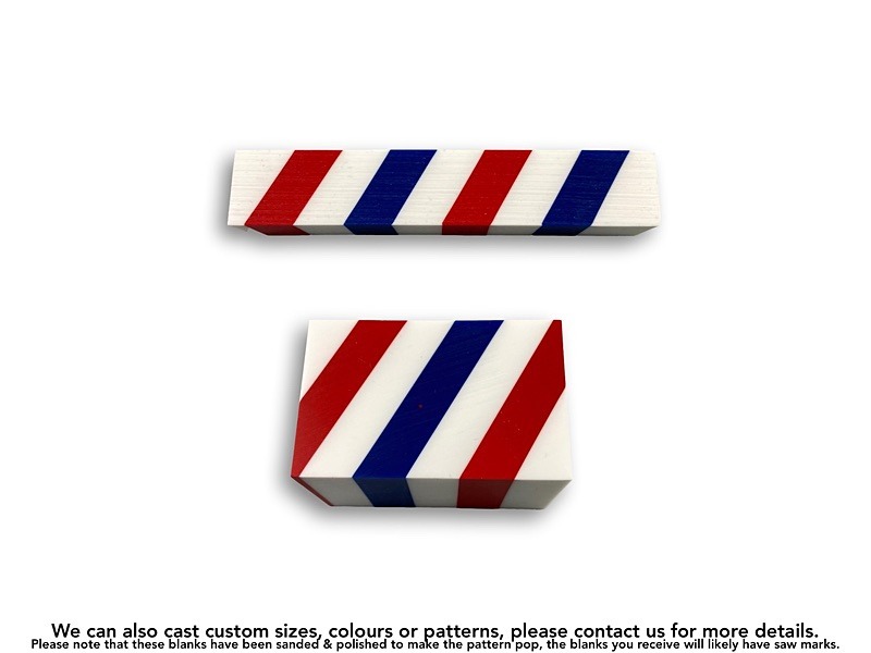 30° Barber Pole Shaving Blanks cast using Alumilite Clear Polyurethane Resin.