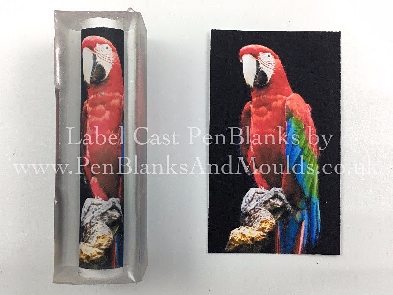 Scarlett  Macaw - Image/Photo Label Cast Pen Blanks