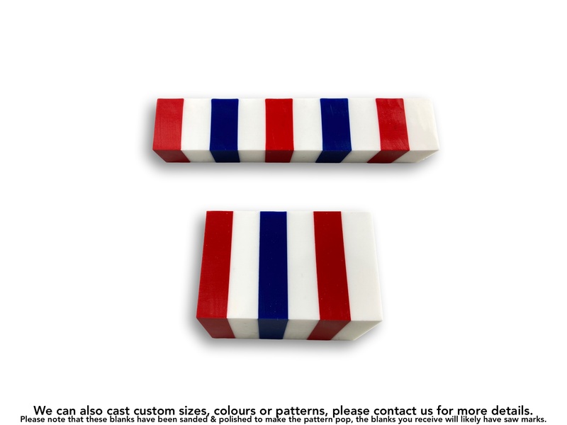 90° Barber Pole Shaving Blanks cast using Alumilite Clear Polyurethane Resin.