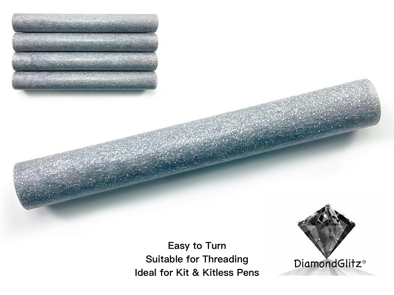 Silver Super Sparkle DiamondGlitz Alumilite Resin/Acrylic Artisan Pen Blanks