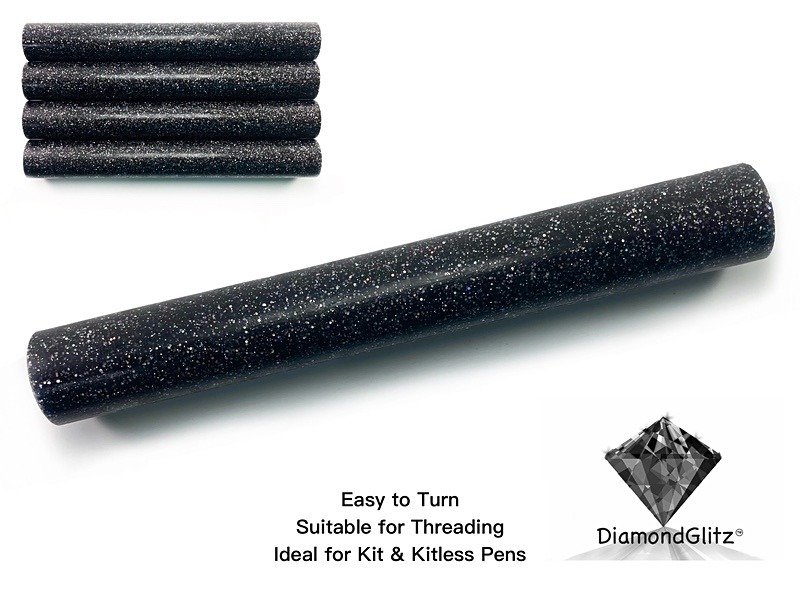 Jet Black Super Sparkle DiamondGlitz Alumilite Resin/Acrylic Artisan Pen Blanks