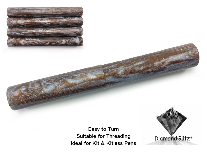 Cocoa Silver Streaks DiamondGlitz Alumilite Resin/Acrylic Artisan Pen Blanks
