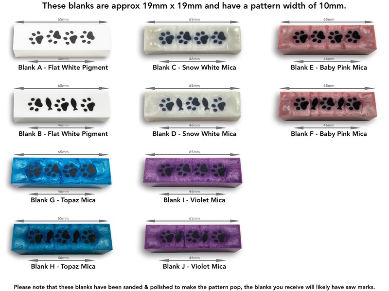 3D Solid Alumilite Cat Paw Print Pen Blanks cast using Alumilite Clear Polyurethane resin.