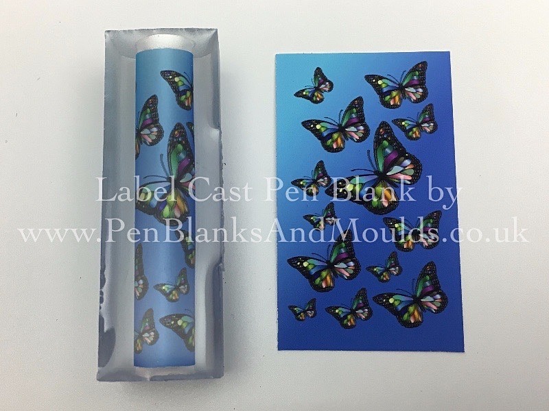 Blue Metallic Butterflies - Image/Photo Label Cast Pen Blanks