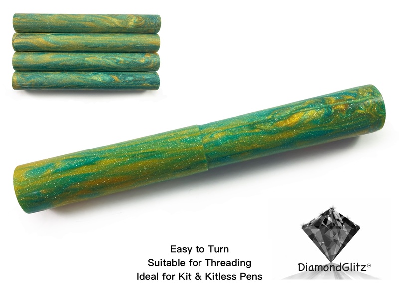 Emerald Green Gold Streaks DiamondGlitz Alumilite Resin/Acrylic Artisan Pen Blanks