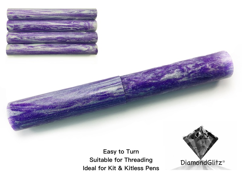 Royal Purple Silver Streaks DiamondGlitz Alumilite Resin/Acrylic Artisan Pen Blanks