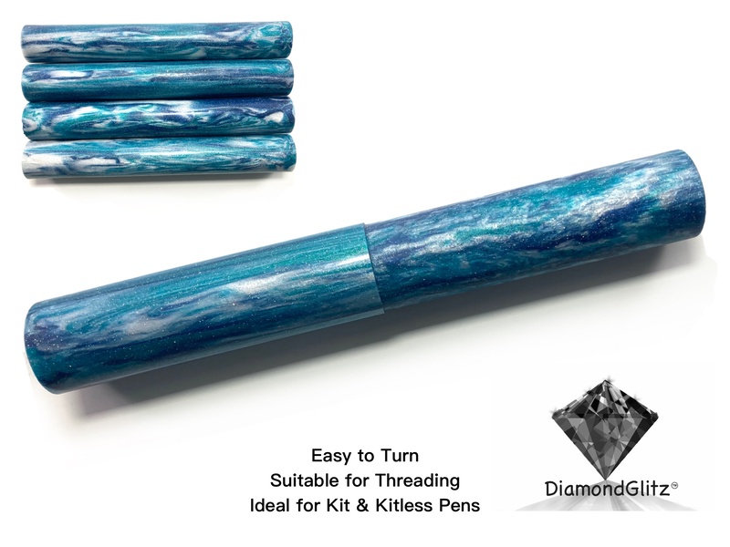 Ocean Waves DiamondGlitz Alumilite Resin/Acrylic Artisan Pen Blanks