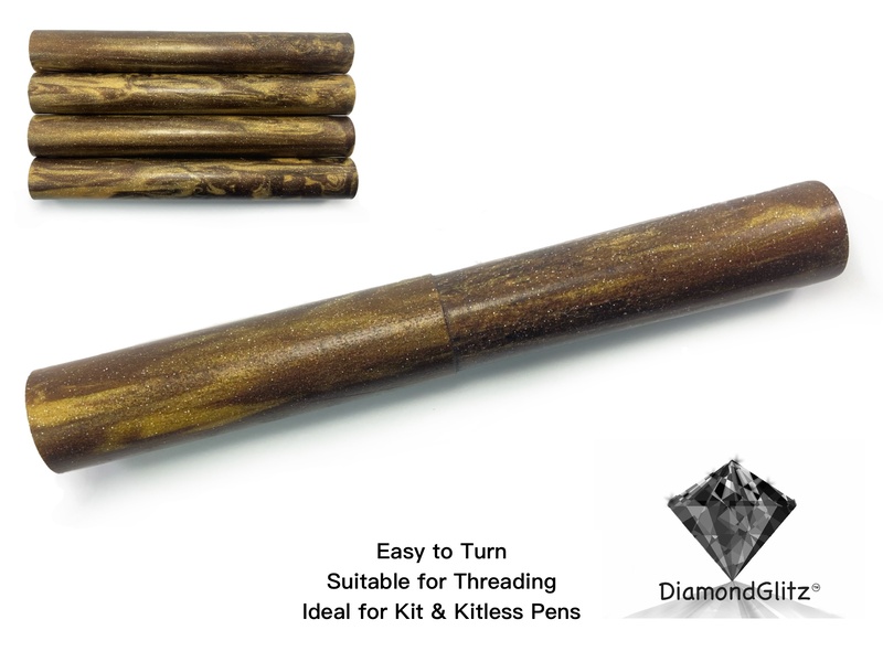 Cocoa Gold Streaks DiamondGlitz Alumilite Resin/Acrylic Artisan Pen Blanks