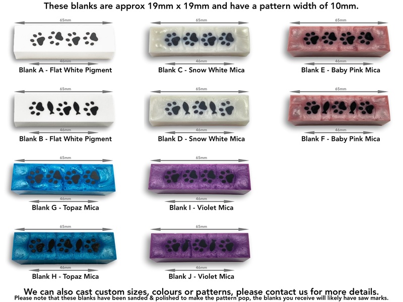 3D Solid Alumilite Cat Paw Print Pen Blanks cast using Alumilite Clear Polyurethane resin.