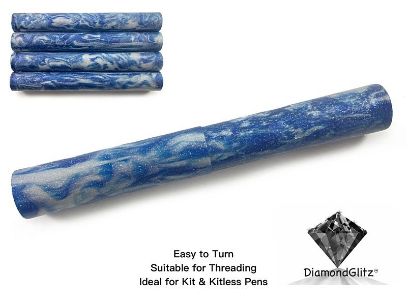 Sapphire Silver Streaks DiamondGlitz Alumilite Resin/Acrylic Artisan Pen Blanks