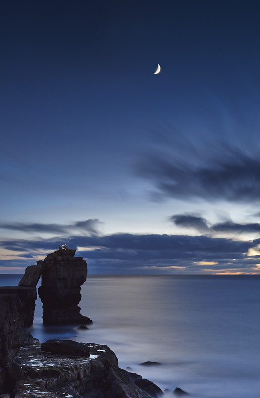 Fishing by Moonlight on Pulpit Rock - Dorset Seascapes