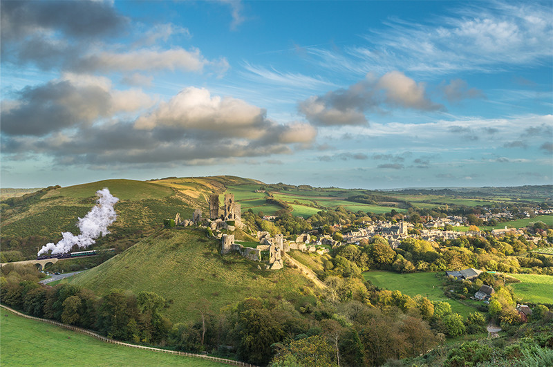 Steaming through Corfe, Dorset. - Dorset Landscapes