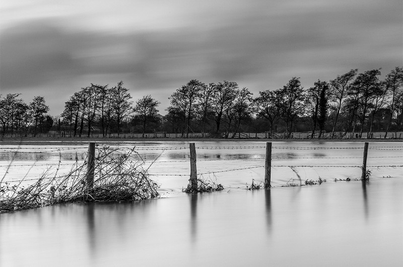 River Frome Floods, Dorchester, Dorset - Black & White Scenic