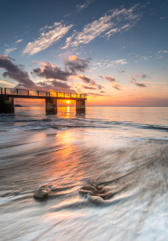 Bowleaze Cove Sunrise through the jetty, Weymouth - Dorset Seascapes