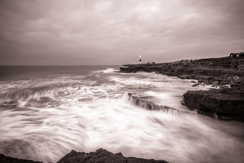 A Stormy Start to the Day at Portland Bill, Dorset - Black & White Scenic